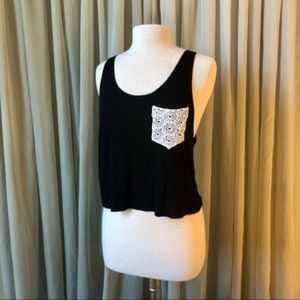 Black Tank Top With Crochet Pocket